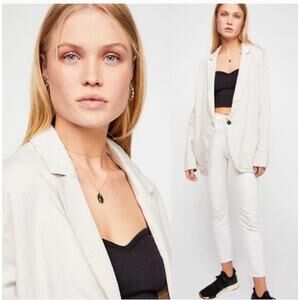 Free people Simply Perfect Oversized Blazer Womens XS Ivory‎ Linen Cotton Preppy